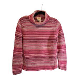 TALBOTS PETITES 100% COTTON PINK STRIPED PULLOVER SWEATER COWL TURTLENECK MEDIUM